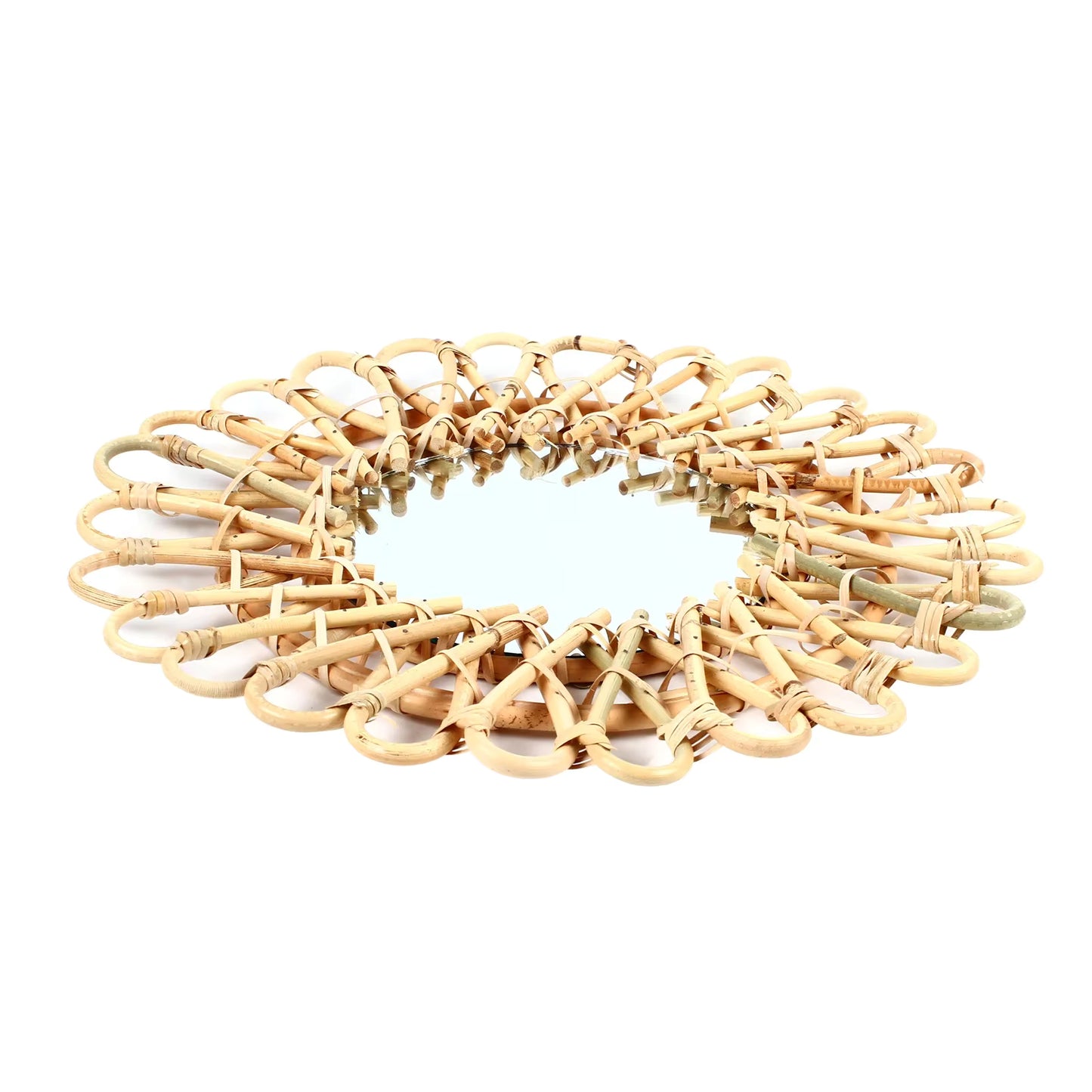 Miroir mural rond en rotin