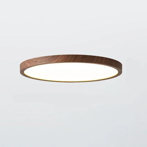 Plafonnier Rond Ultra Fin Bois de Noyer Éclairage Réglable