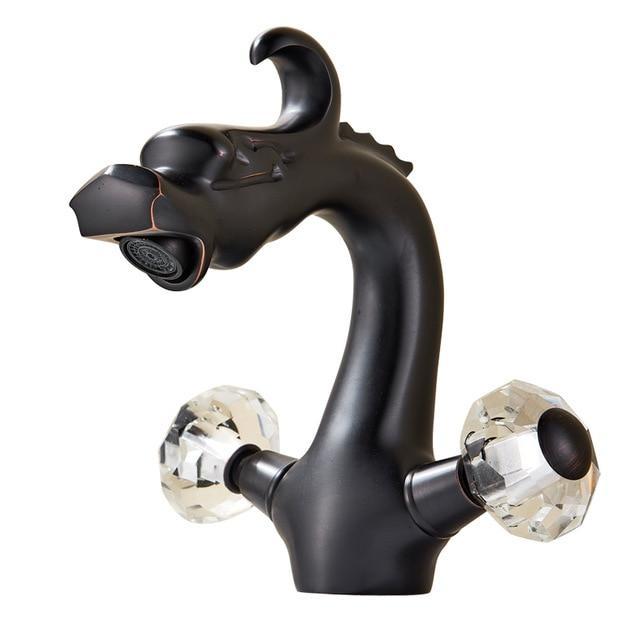 Robinet de lavabo en laiton monté sur plage, en forme de dragon, à deux poignées, finition polie
