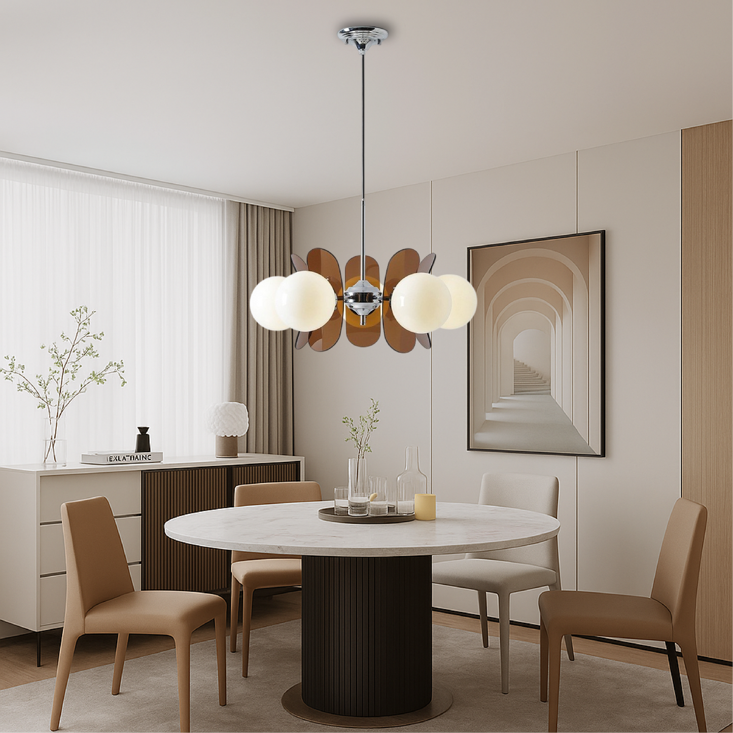 Lustre Géométrique Globes Verre Opale Pour Ambiance Chaleureuse