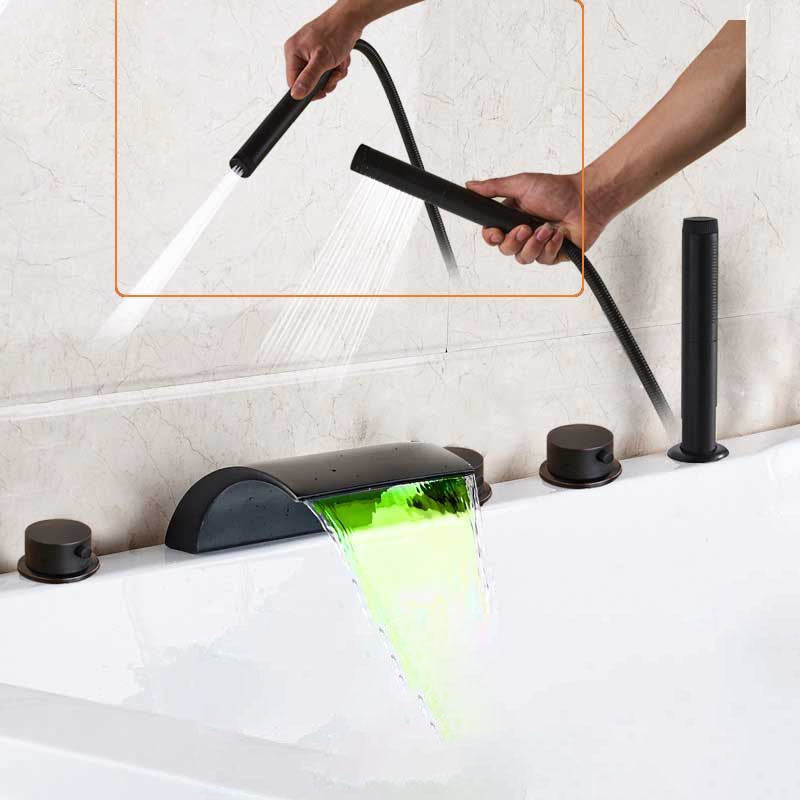 Ensemble de robinet de baignoire et lavabo à entraxe large, 5 pièces, avec mitigeur à effet cascade et douchette