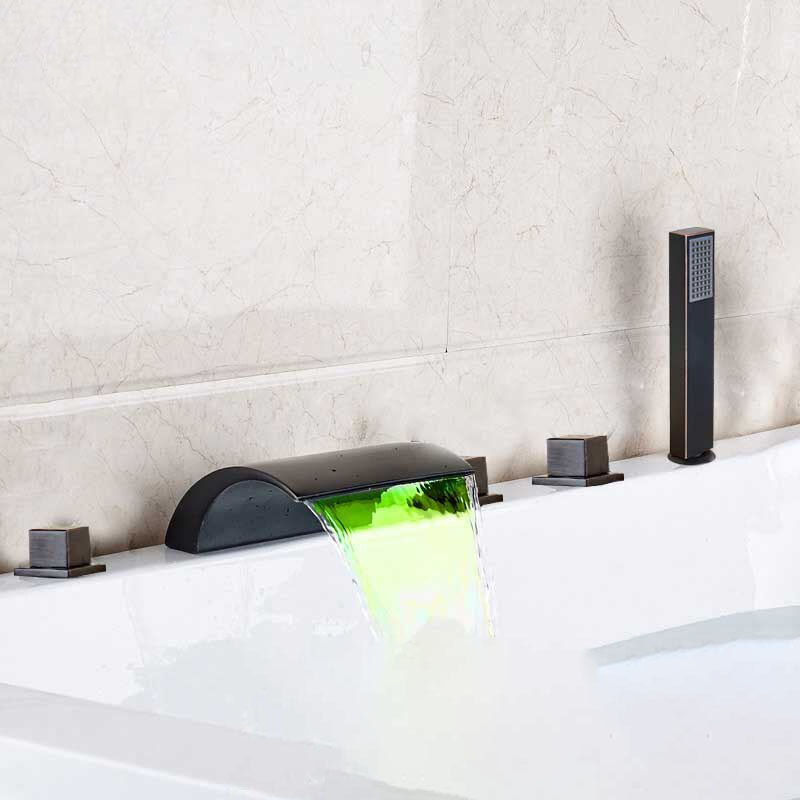 Ensemble de robinet de baignoire et lavabo à entraxe large, 5 pièces, avec mitigeur à effet cascade et douchette