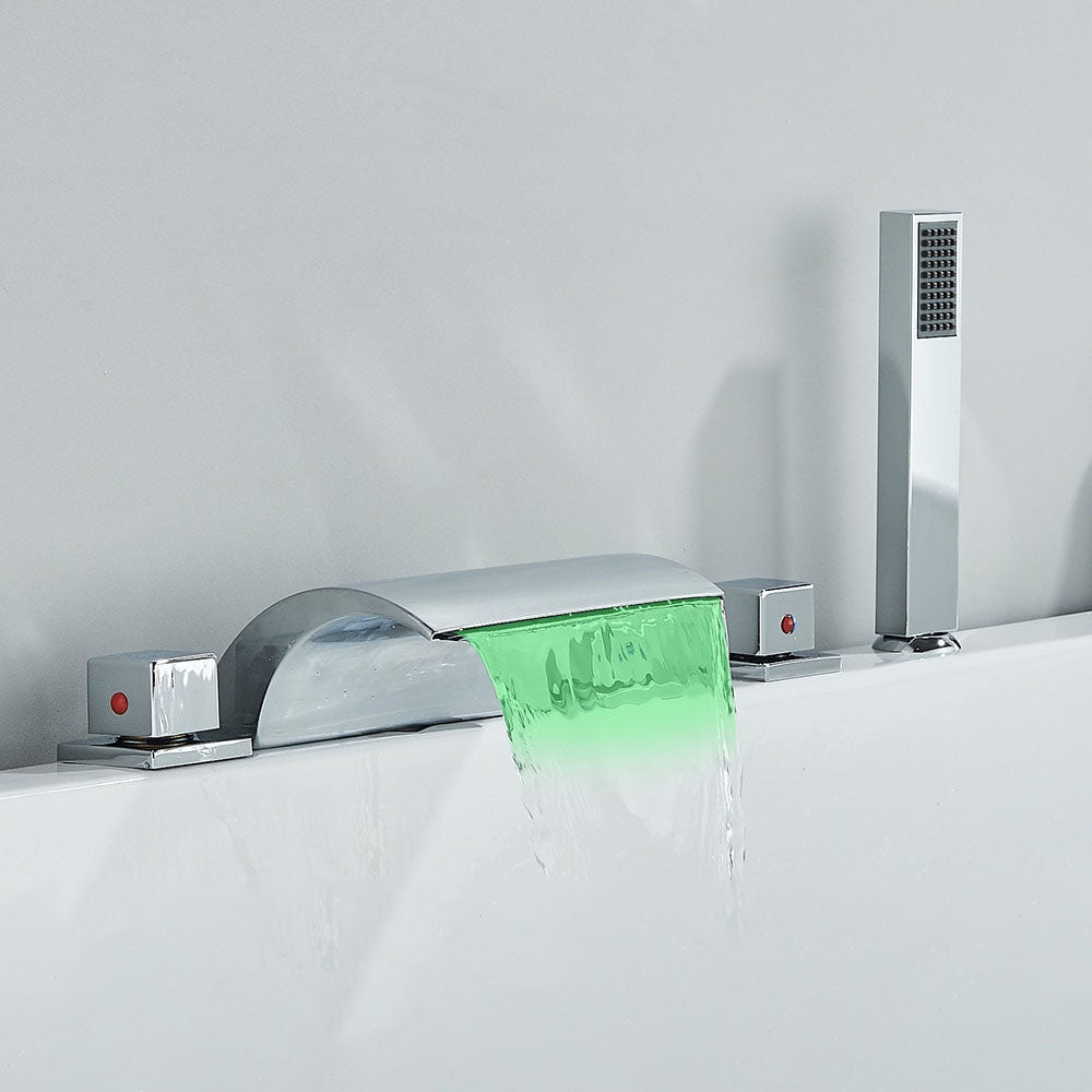Ensemble de robinet de baignoire et lavabo à entraxe large, 5 pièces, avec mitigeur à effet cascade et douchette