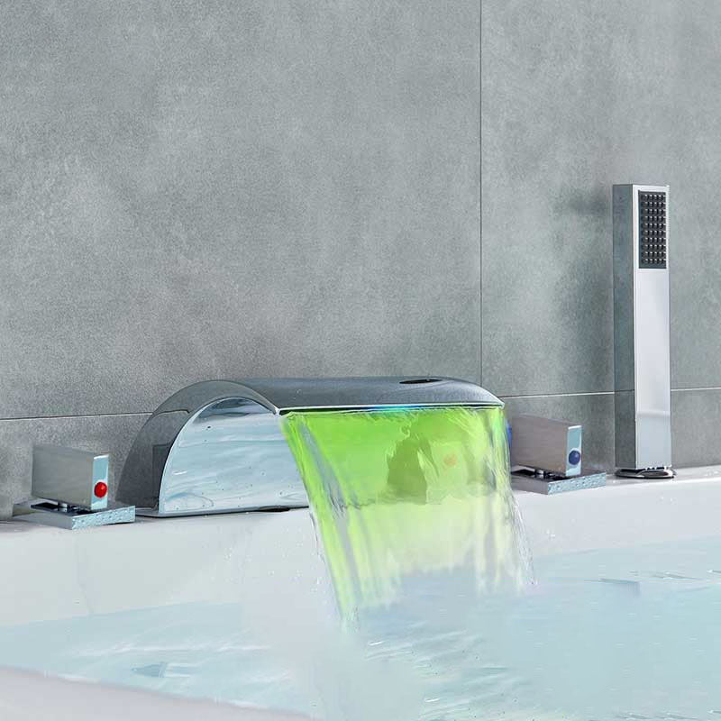 Ensemble de robinet de baignoire et lavabo à entraxe large, 5 pièces, avec mitigeur à effet cascade et douchette