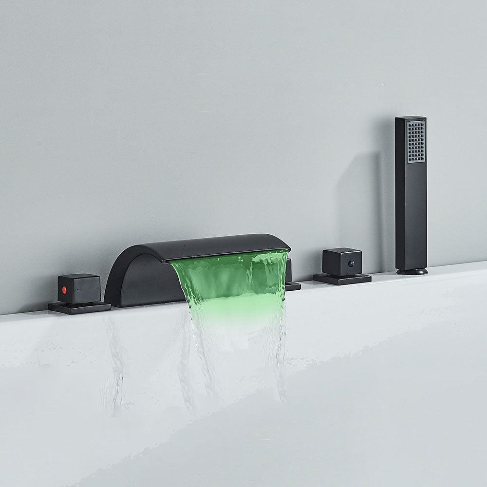 Ensemble de robinet de baignoire et lavabo à entraxe large, 5 pièces, avec mitigeur à effet cascade et douchette