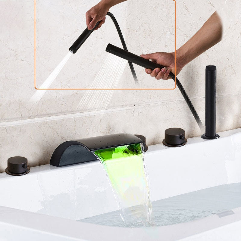 Ensemble de robinet de baignoire et lavabo à entraxe large, 5 pièces, avec mitigeur à effet cascade et douchette