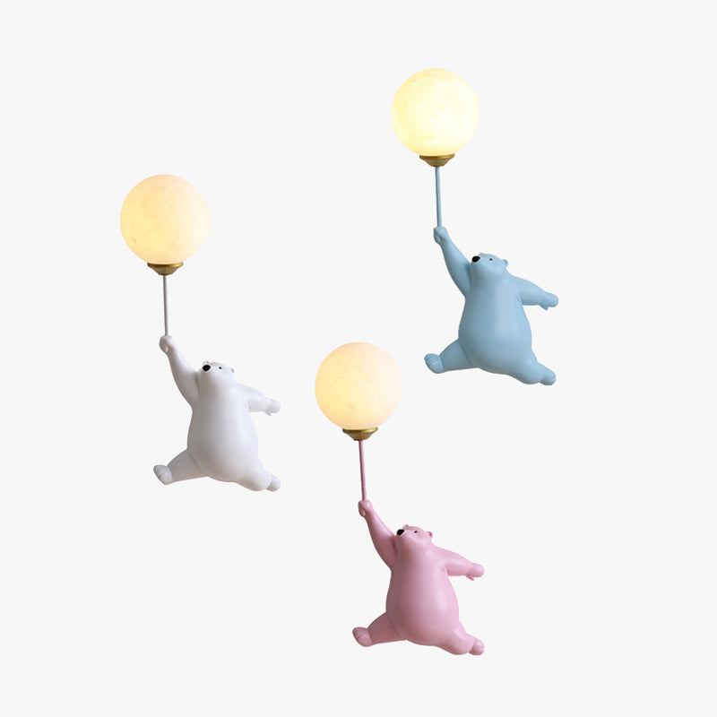 Bear Balloon Applique Murale Ours Ballon Moderne Animale. Blanc/Bleu/Rose. Salon - Neutralighting