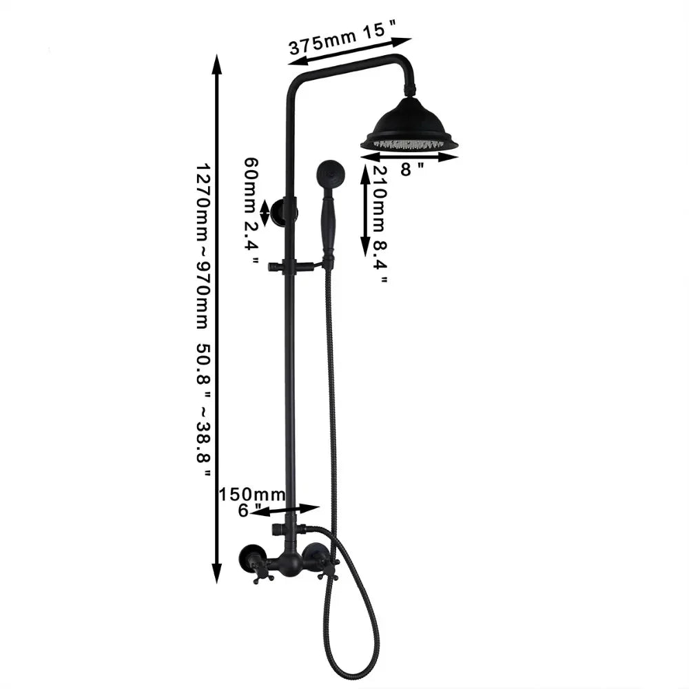 Ensemble de douche pluie en laiton de 8 pouces, 3 fonctions, mural, avec douchette