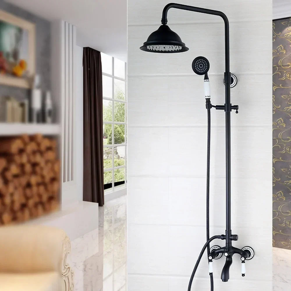 Ensemble de douche pluie en laiton de 8 pouces, 3 fonctions, mural, avec douchette