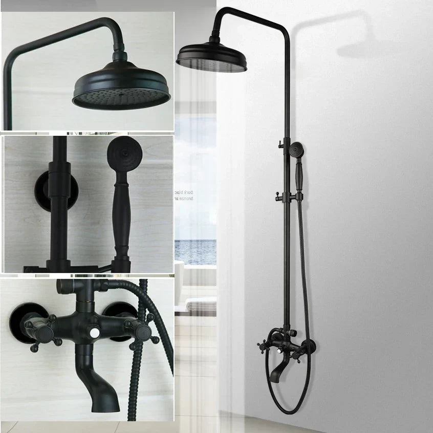Ensemble de douche pluie en laiton de 8 pouces, 3 fonctions, mural, avec douchette