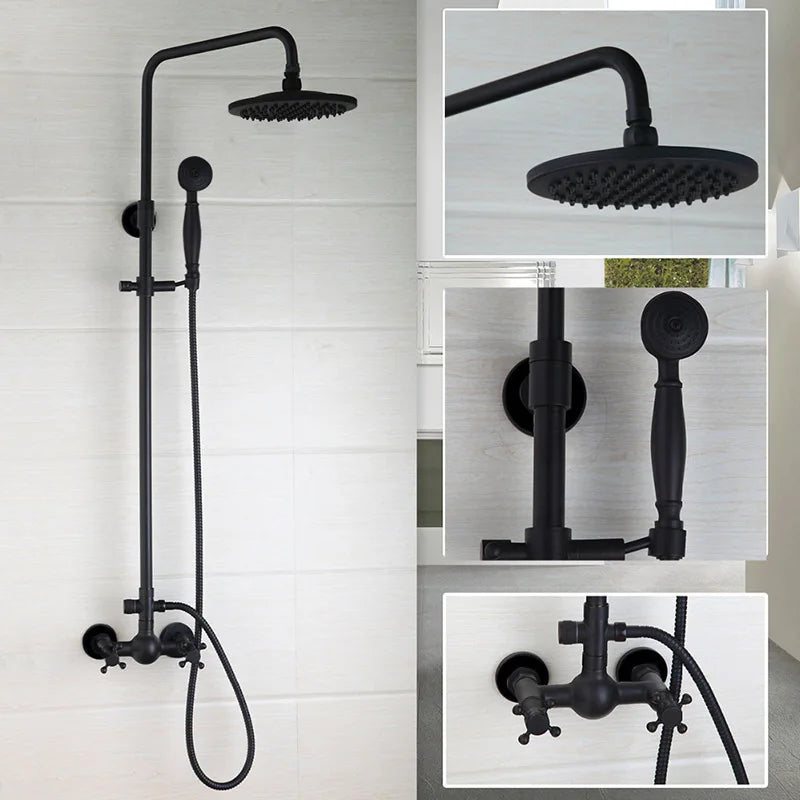 Ensemble de douche pluie en laiton de 8 pouces, 3 fonctions, mural, avec douchette