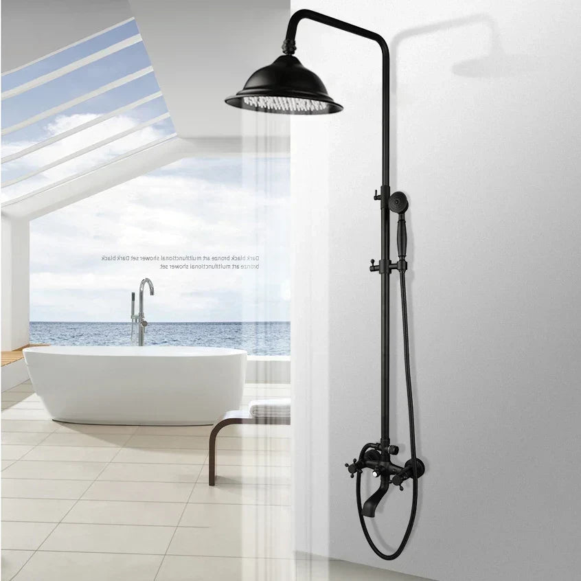 Ensemble de douche pluie en laiton de 8 pouces, 3 fonctions, mural, avec douchette
