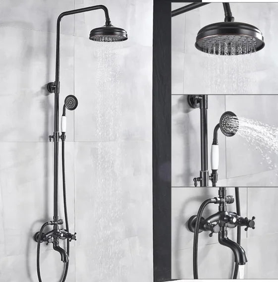 Ensemble de douche pluie en laiton de 8 pouces, 3 fonctions, mural, avec douchette