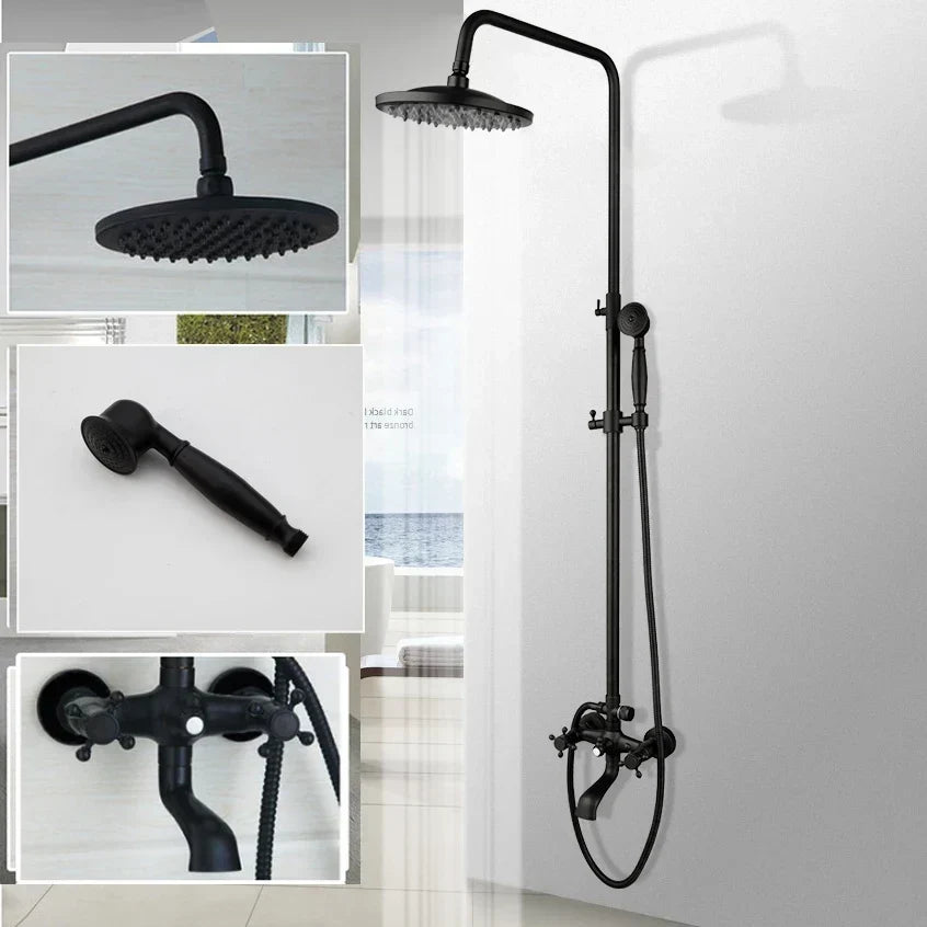 Ensemble de douche pluie en laiton de 8 pouces, 3 fonctions, mural, avec douchette