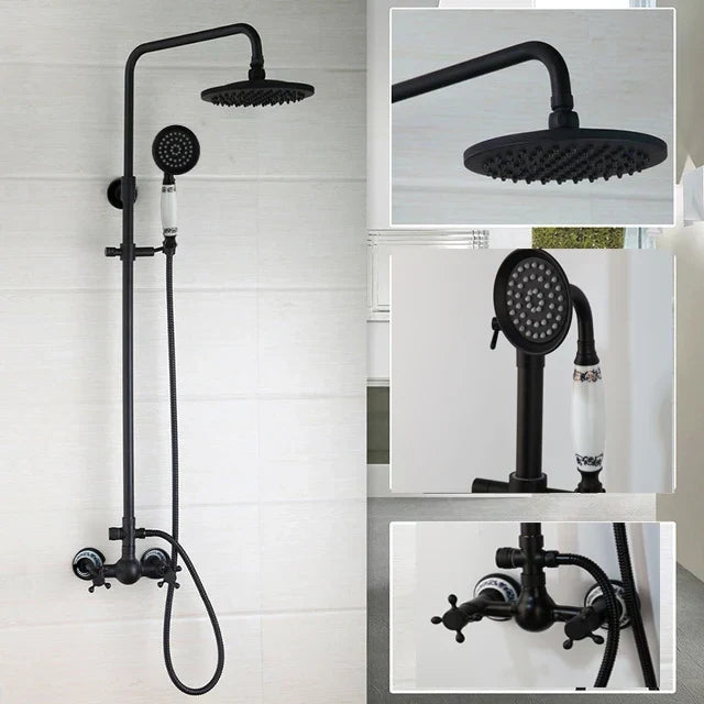 Ensemble de douche pluie en laiton de 8 pouces, 3 fonctions, mural, avec douchette