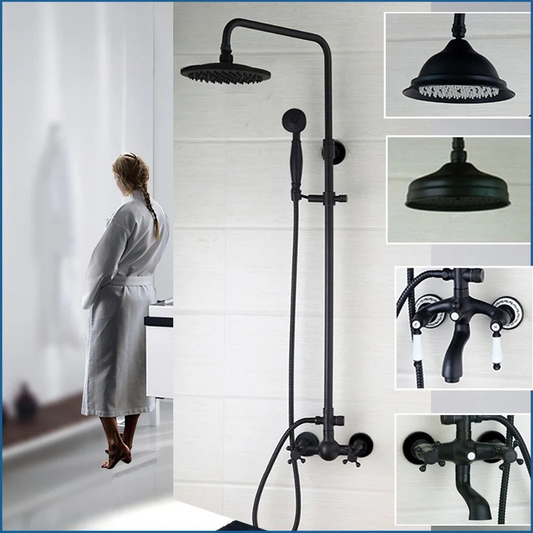 Ensemble de douche pluie en laiton de 8 pouces, 3 fonctions, mural, avec douchette