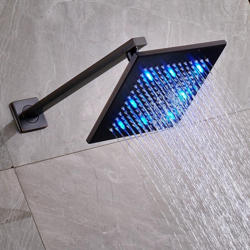 Pommeau de douche de salle de bains chromé de 8 pouces, mural, avec débit élevé et LED