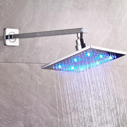 Pommeau de douche de salle de bains chromé de 8 pouces, mural, avec débit élevé et LED