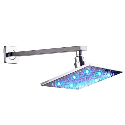 Pommeau de douche de salle de bains chromé de 8 pouces, mural, avec débit élevé et LED