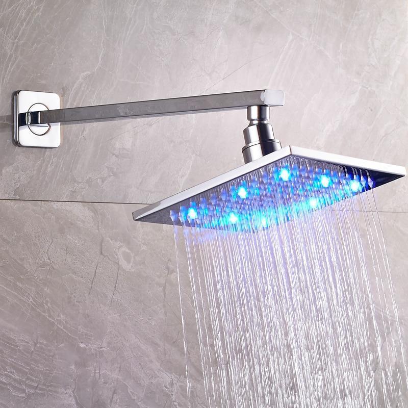 Pommeau de douche de salle de bains chromé de 8 pouces, mural, avec débit élevé et LED