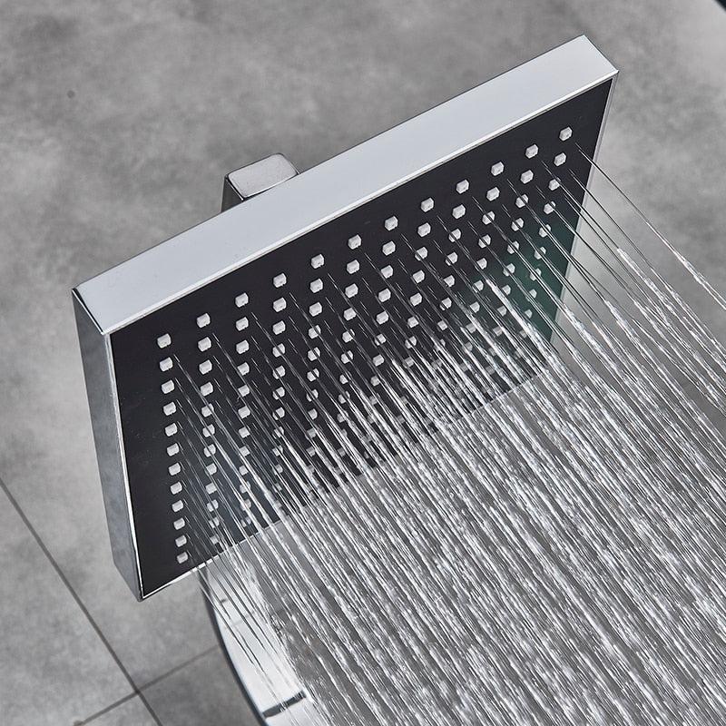 Pommeau de douche mural chromé à effet pluie de 8 pouces avec mitigeur et douchette