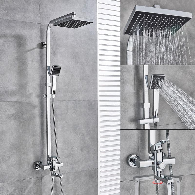 Pommeau de douche mural chromé à effet pluie de 8 pouces avec mitigeur et douchette