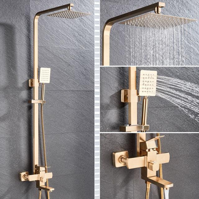 Pommeau de douche mural chromé à effet pluie de 8 pouces avec mitigeur et douchette