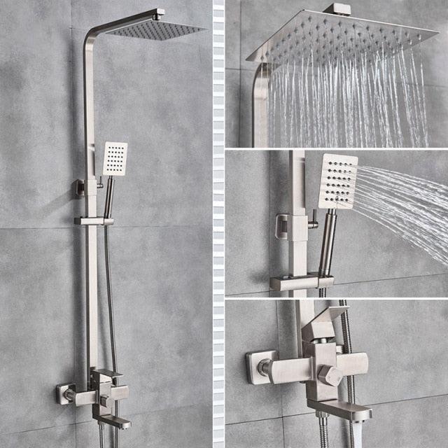 Pommeau de douche mural chromé à effet pluie de 8 pouces avec mitigeur et douchette
