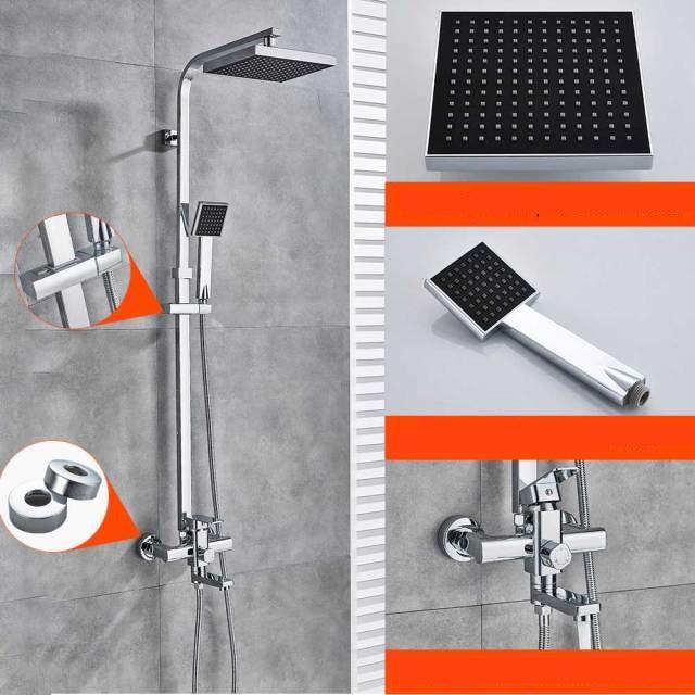 Pommeau de douche mural chromé à effet pluie de 8 pouces avec mitigeur et douchette