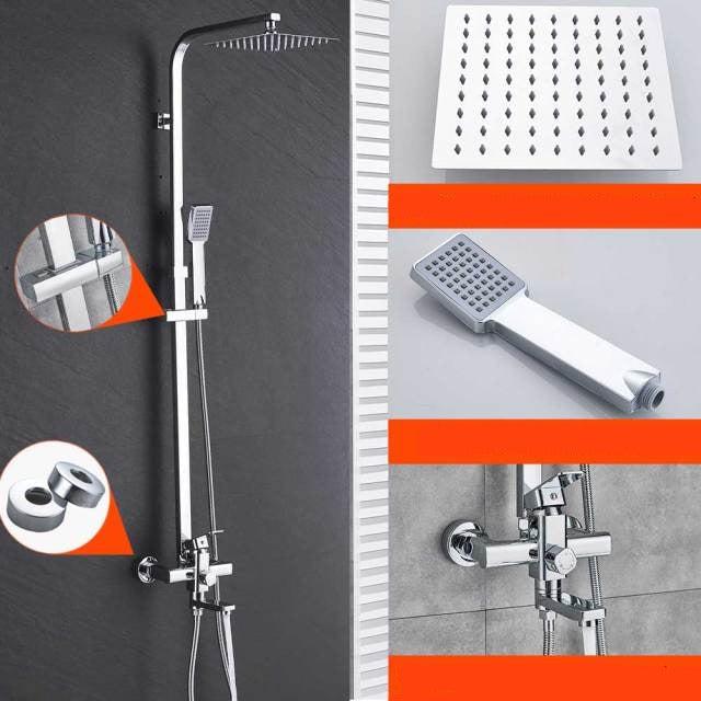 Pommeau de douche mural chromé à effet pluie de 8 pouces avec mitigeur et douchette
