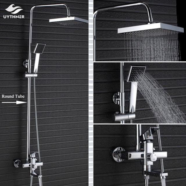 Pommeau de douche mural chromé à effet pluie de 8 pouces avec mitigeur et douchette