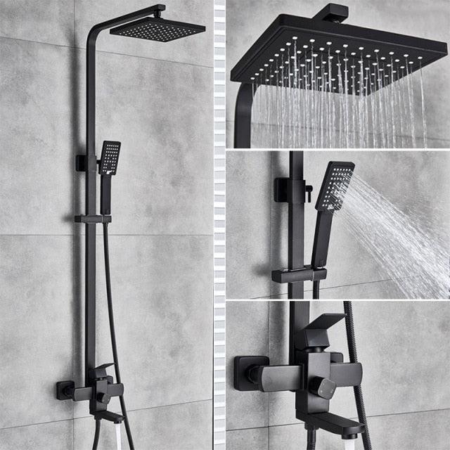 Pommeau de douche mural chromé à effet pluie de 8 pouces avec mitigeur et douchette