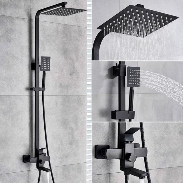 Pommeau de douche mural chromé à effet pluie de 8 pouces avec mitigeur et douchette