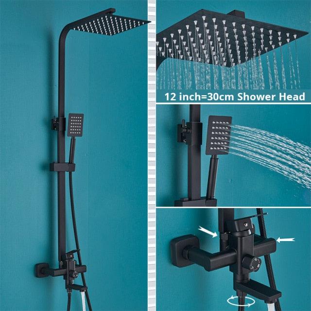 Pommeau de douche mural chromé à effet pluie de 8 pouces avec mitigeur et douchette
