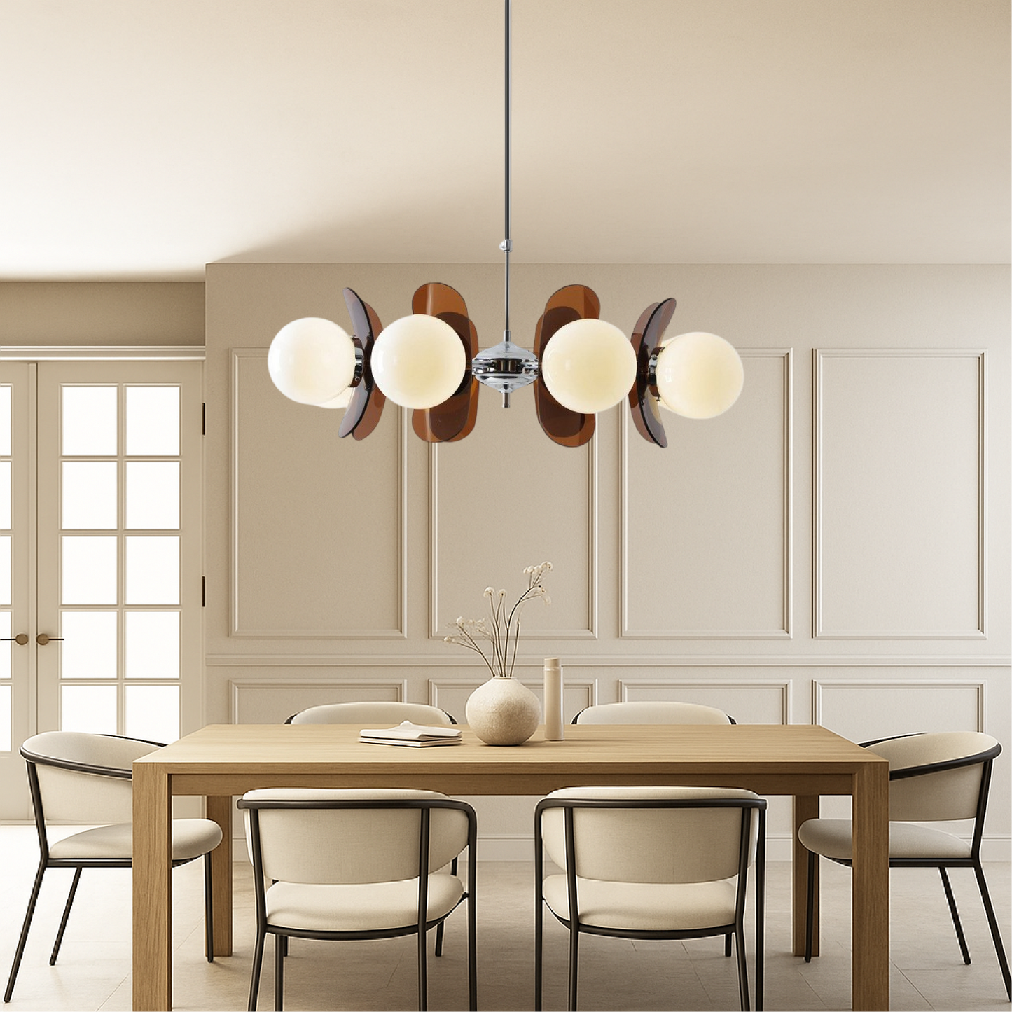 Lustre Géométrique Globes Verre Opale Pour Ambiance Chaleureuse