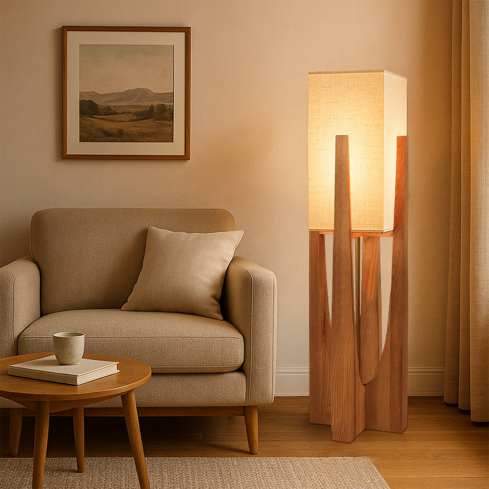 Lampadaire Wabi Sabi Bois et Tissu pour Ambiance Zen Contemporaine