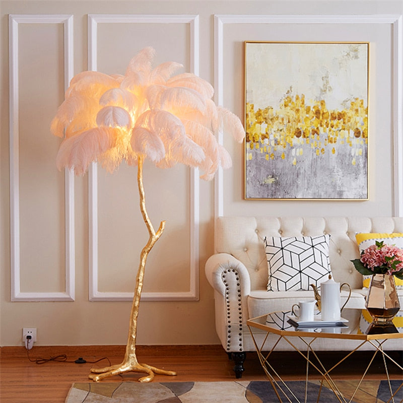 Lampadaire Fleur Luxe Plume/Métal Coloré Salon - Neutralighting