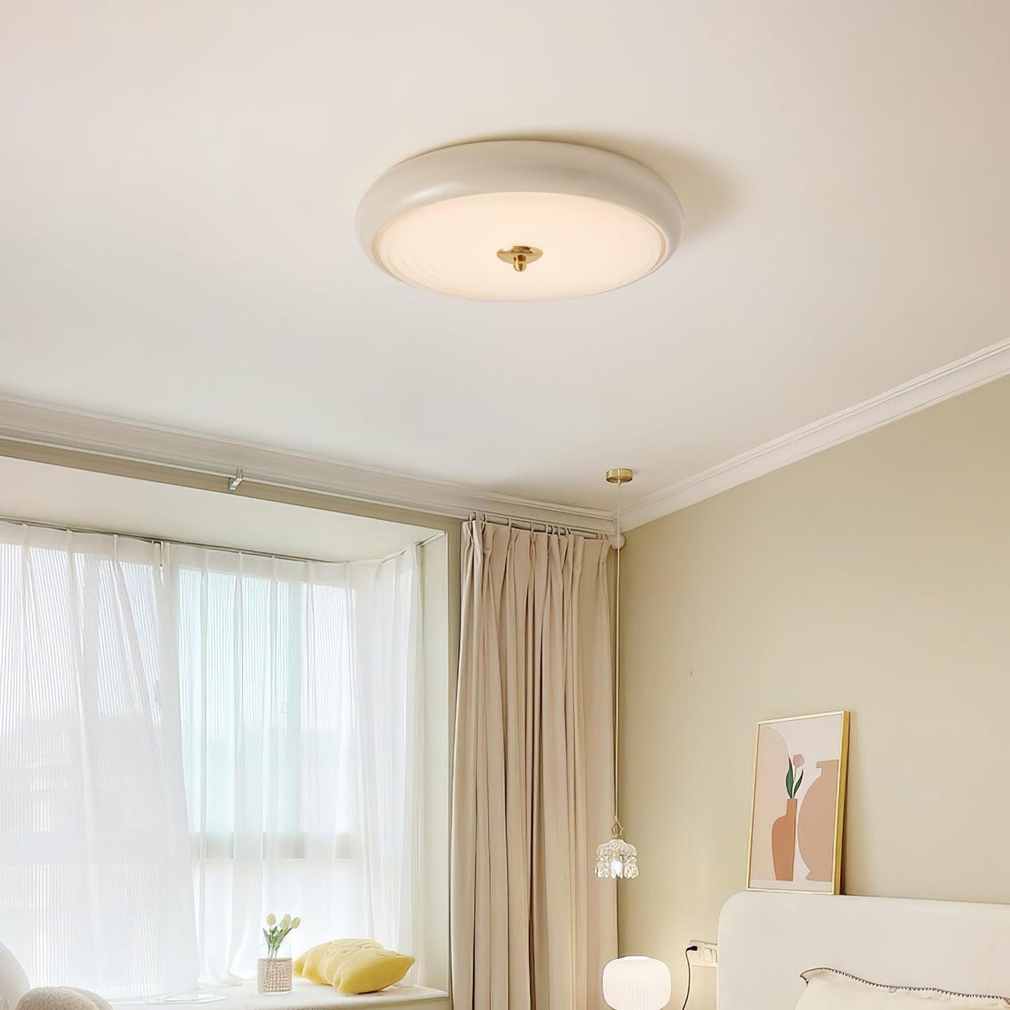 Utheara Plafonnier moderne minimaliste en verre crème ondulé - Neutralighting