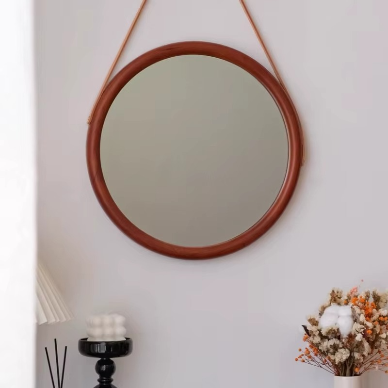 Miroir mural rond – design suspendu et finition vintage