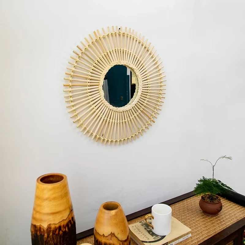 Miroir soleil en rotin