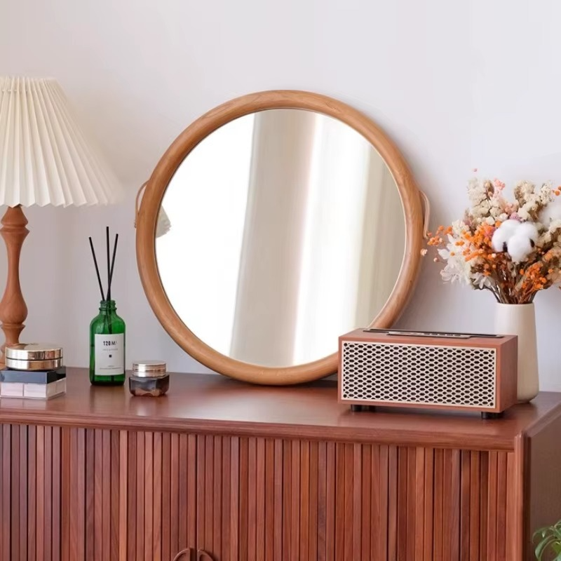 Miroir mural rond – design suspendu et finition vintage