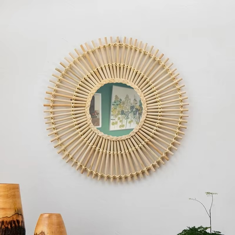 Miroir soleil en rotin