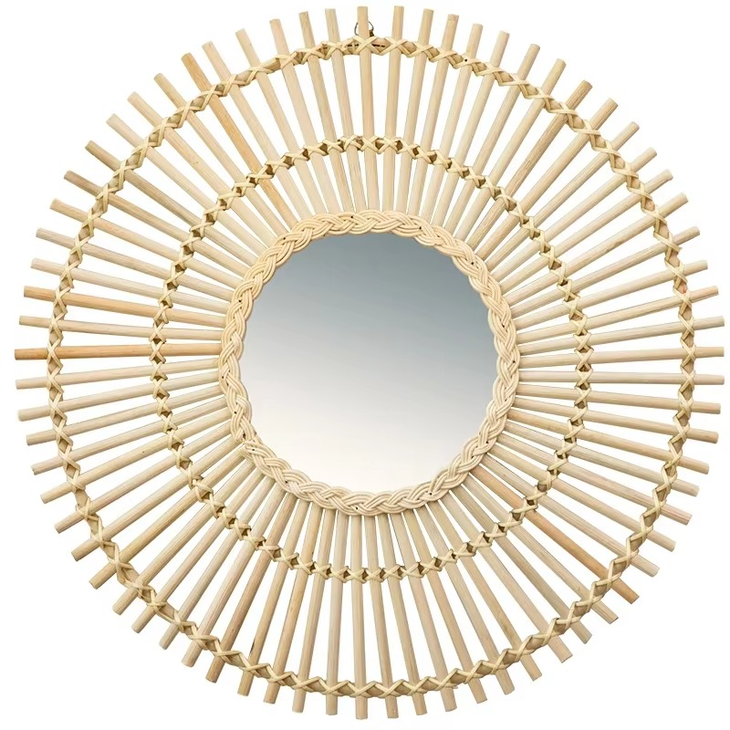 Miroir soleil en rotin