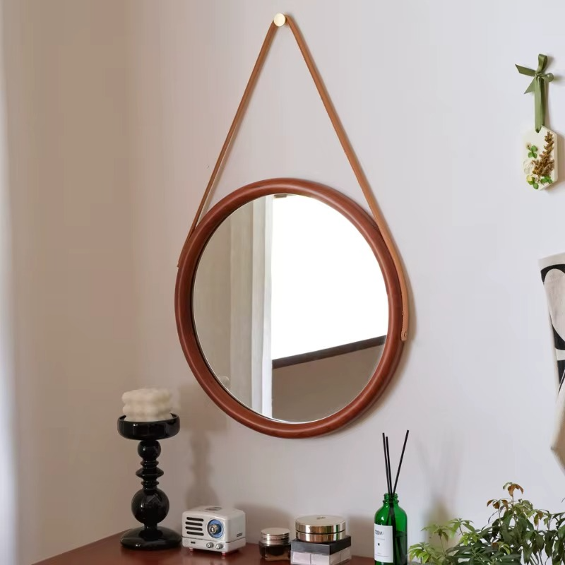 Miroir mural rond – design suspendu et finition vintage
