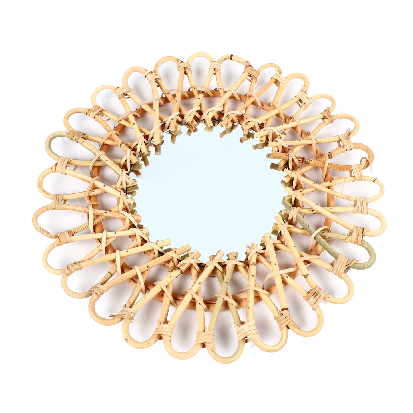 Miroir mural rond en rotin
