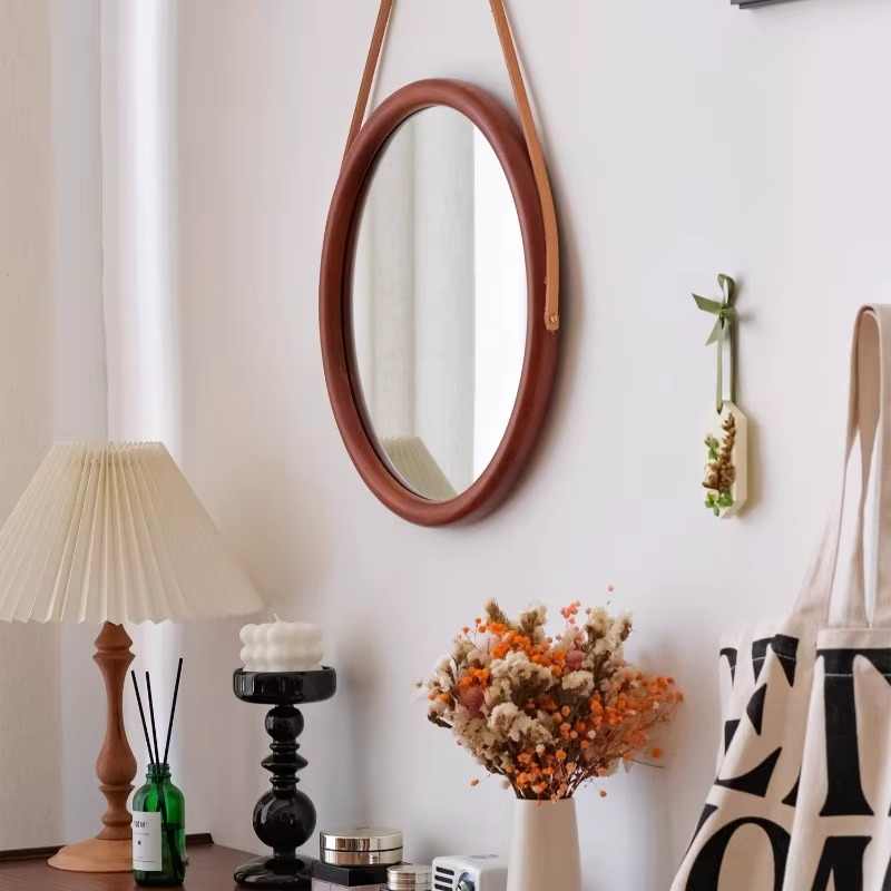Miroir mural rond – design suspendu et finition vintage