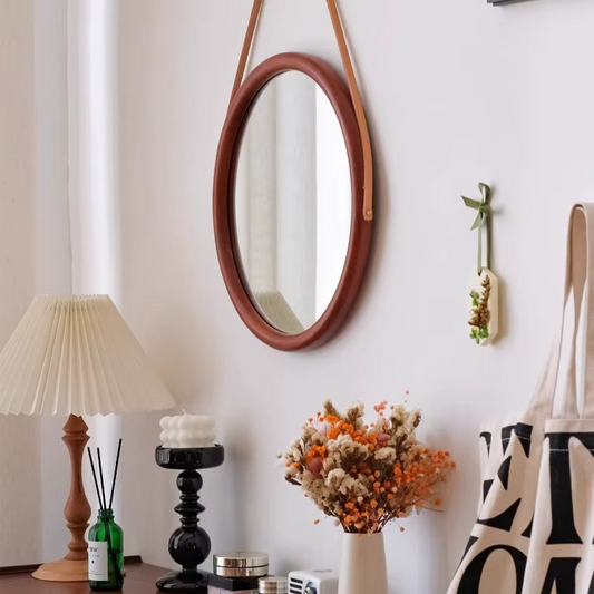 Miroir mural rond – design suspendu et finition vintage