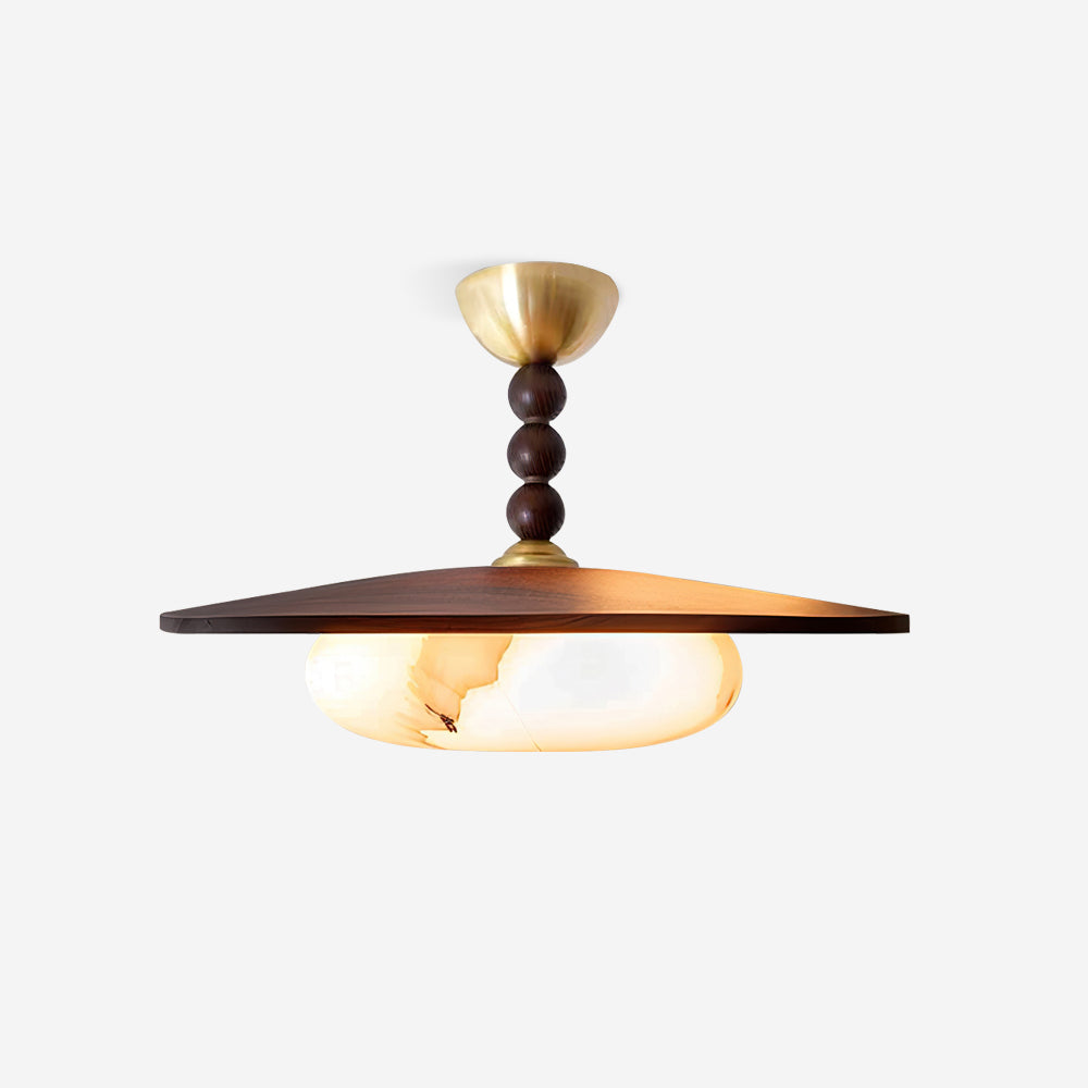 Yeste Plafonnier couleur noyer et imitation albâtre blanche - Neutralighting