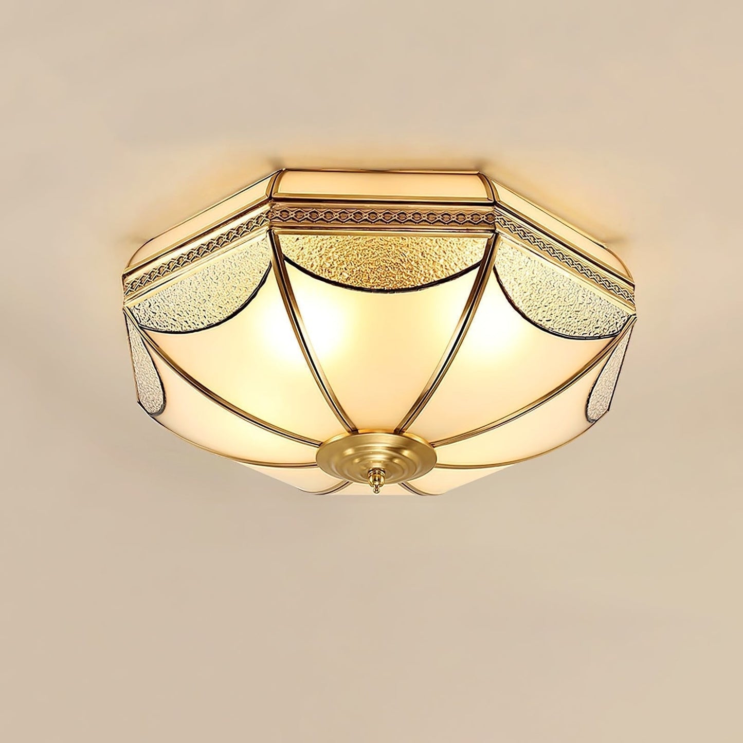 Ellaeara Entrepôt Dôme Forme Laiton Verre Plafonnier - Neutralighting