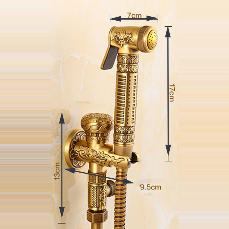 Douchette à main pour bidet en laiton antique avec gravure raffinée, accessoire de salle de bains
